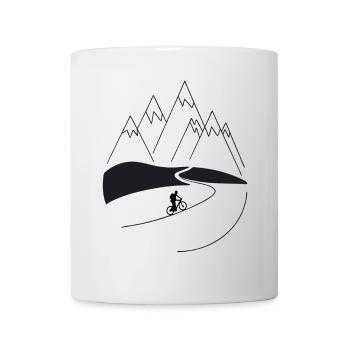 Cyclist rides to the mountain bike and mountains - Mug - white - Front