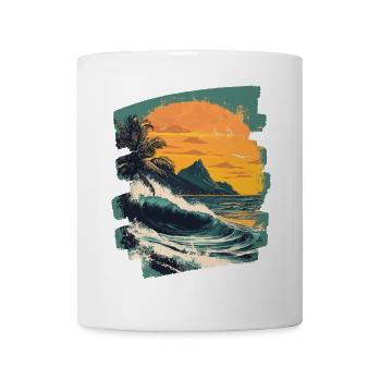 Plage Palmiers Coucher de soleil Été - Mug blanc - blanc - Devant