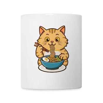 Drôle de chat mangeant des nouilles ramen Soupe Japon Nourriture - Mug blanc - blanc - Devant