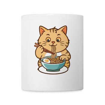 Drôle de chat mangeant des nouilles ramen Soupe Japon Nourriture - Mug blanc - blanc - Devant