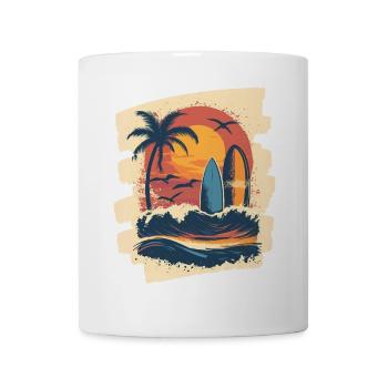 Strand Palmen Sonnenuntergang Surfer Sommer - Tasse - Weiß - Vorne