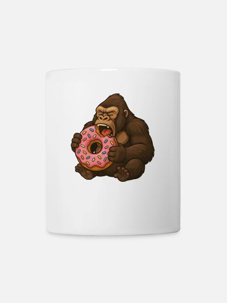 Cute Gorilla Donut Cartoon Food Snacking - Mug - white