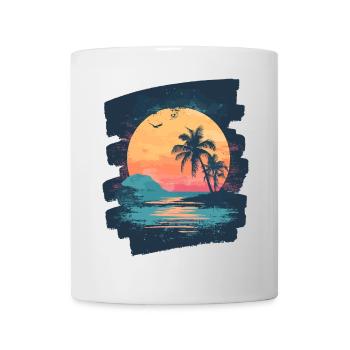 Plage Palmiers Coucher de soleil Été - Mug blanc - blanc - Devant
