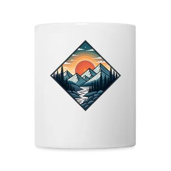 Vintage Illustration Mountains by Sunset in Forest - Mug - white - Front