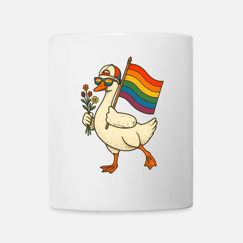 Pride-Ente mit Regenbogenflagge - Tasse - Weiß