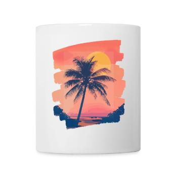 Plage Palmiers Coucher de soleil Été - Mug blanc - blanc - Devant