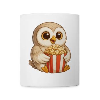 Süße Schneeeule im Kino mit Popcorn Filmfans - Tasse - Weiß - Vorne