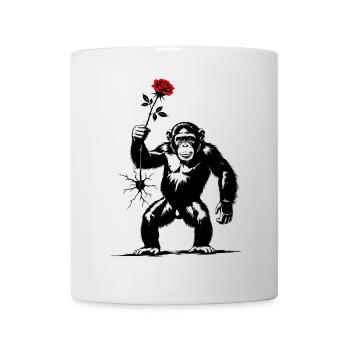 Affen mit roter Rose – Banksy-Inspiration - Tasse - Weiß - Vorne