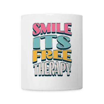 Smile Its Free Therapy – colorful comic font - Mug - white - Front
