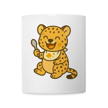 Nourrissage heureux d’un bébé guépard - Mug blanc - blanc - Devant