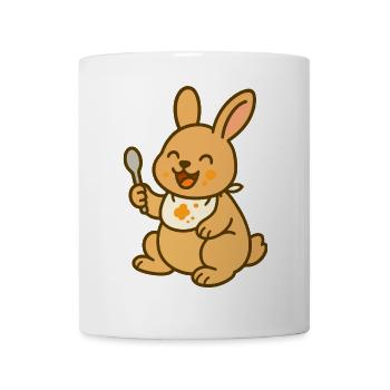 Bébé lapin avec cuillère dans le bonheur alimentaire - Mug blanc - blanc - Devant