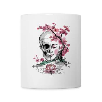 Kirschblüten-Totenkopf und Zen-Gesichtskunst - Tasse - Weiß - Vorne