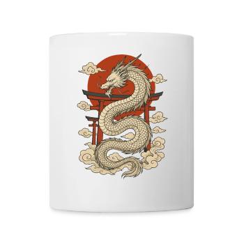 Japanese Dragon with Torii and Red Sun - Mug - white - Front
