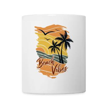 Ambiance de la plage, Palm Sea, Plage, Coucher de soleil, Été - Mug blanc - blanc - Devant