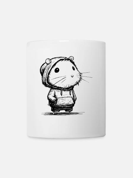 Kawaii Hamster Cartoon Skizze – süßes Motiv - Tasse - Weiß