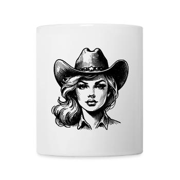 Retro Cow Girl, Line Art Western Style - Tasse - Weiß - Vorne