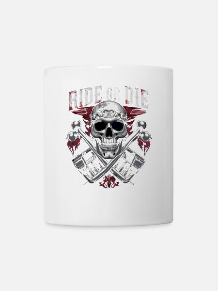 Motorrad Totenkopf Ride or Die Biker Chopper Rock - Tasse - Weiß