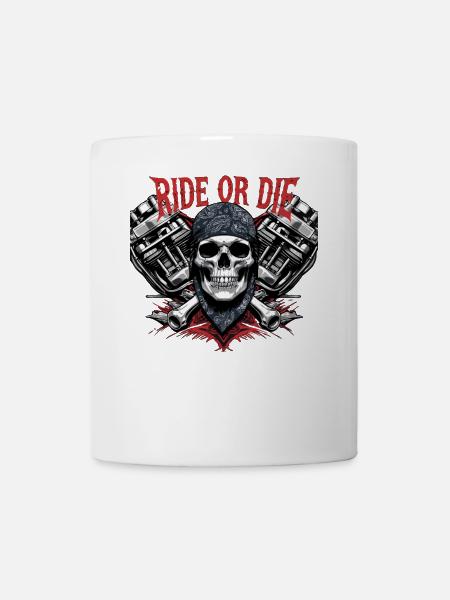 Motorrad Totenkopf Ride or Die Biker Chopper Rock - Tasse - Weiß