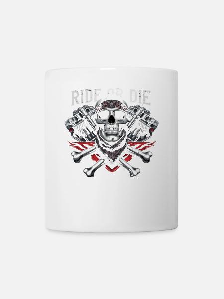 Motorrad Totenkopf Ride or Die Biker Chopper Rock - Tasse - Weiß