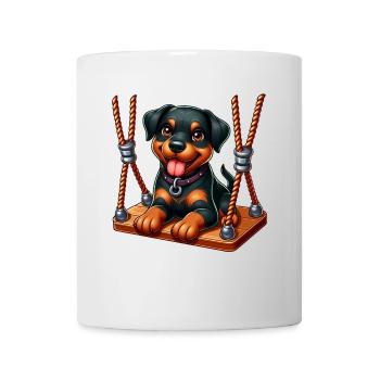 Chiot Rottweiler joyeux sur la balançoire - Mug blanc - blanc - Devant