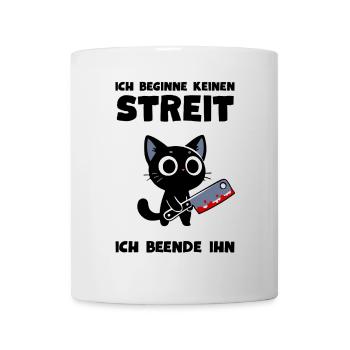 Katze mit Messer – Ich beende jeden Streit - Tasse - Weiß - Vorne