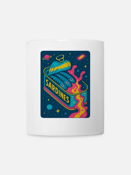 Kosmische Sardinen Retro Kunst - Tasse - Weiß