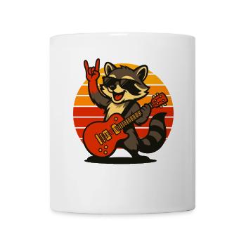Cooler Retro Raccoon mit Gitarre und Sonnenunterga - Tasse - Weiß - Vorne