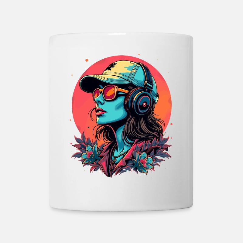 Futuristic DJane with headphones - Mug - white