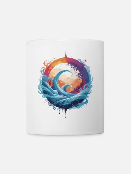 Dynamischer Wellen- und Mondkreis - Tasse - Weiß