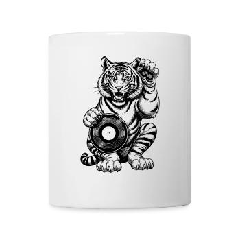 Musik Comic Shirt: Tiger Pfote auf Schallplatte - Tasse - Weiß - Vorne
