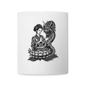 Chemise du festival des geishas : le dragon rencontre la magie du DJ - Mug blanc - blanc - Devant