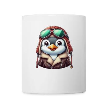 Pilote de pingouin cool dans le dessin animé de l’aviateur d’avion - Mug blanc - blanc - Devant