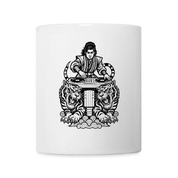 DJ Shirt: Samurai at the mixing desk with tiger power - Mug - white - Front