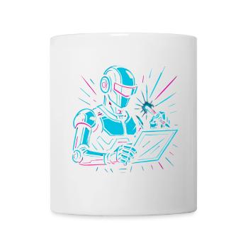 Roboter mit Laptop & Stift - Tasse - Weiß - Vorne