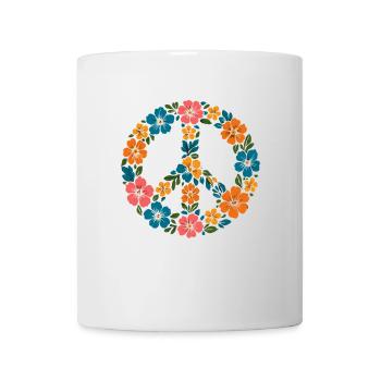 Peace Zeichen mit Blumen | Hippie Retro Stil - Tasse - Weiß - Vorne