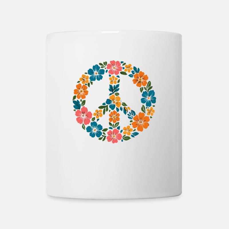 Peace Sign with Flowers | Hippie Retro Style - Mug - white