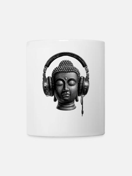 Buddha mit Kopfhörern Achtsamkeit Musik Boho Zen - Tasse - Weiß