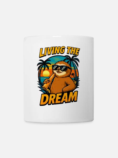 Faultier Urlaub Retro – Living the Dream - Tasse - Weiß