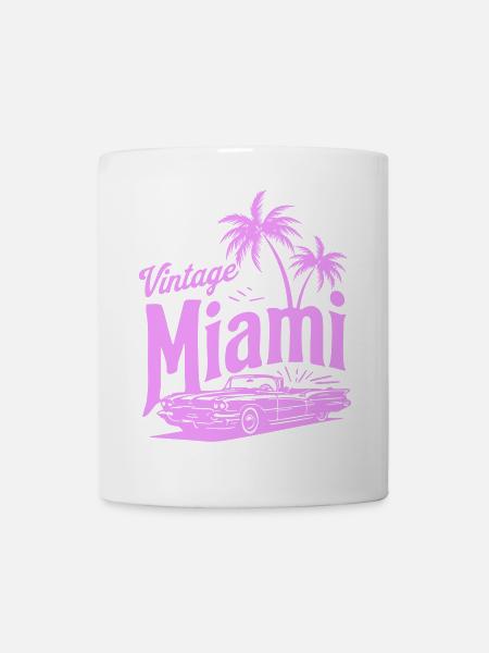 Vintage Miami Pink Palmen & Oldtimer Design - Tasse - Weiß