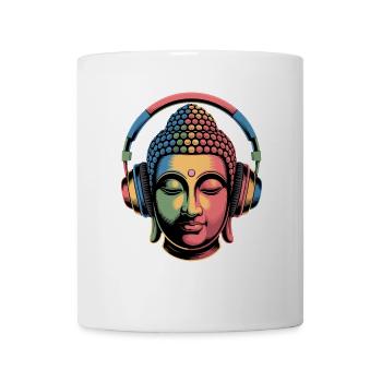 Buddha mit Kopfhörern Achtsamkeit Musik Boho Zen - Tasse - Weiß - Vorne