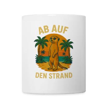 Meerkat Retro Summer Beach Holiday Sea Palm Trees - Mug - white - Front