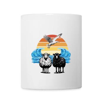 mouton mouton coucher de soleil mer mouette - Mug blanc - blanc - Devant
