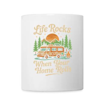 Das Leben rockt, wenn dein Haus rollt - Tasse - Weiß - Vorne