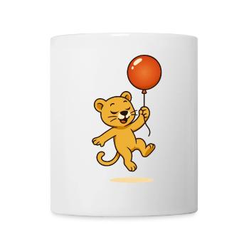 Fröhlicher Löwe mit Ballon schwebt durch die Lüfte - Tasse - Weiß - Vorne