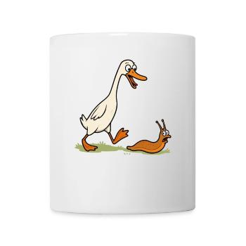Cute runner duck chasing snail in the garden runner duck - Mug - white - Front