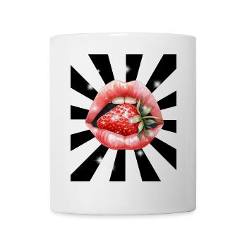 Retro Erdbeer Mund Kusslippen Erdbeeren 60er Obst - Tasse - Weiß - Vorne