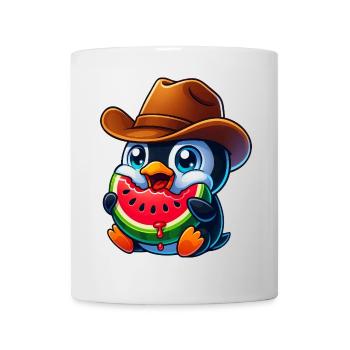Cooler Pinguin mit Melone Cowboyhut Cartoon - Tasse - Weiß - Vorne