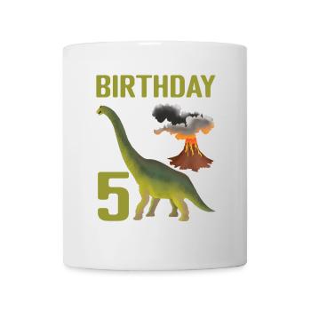 5 Year Old Birthday Boy Dino Volcano - 5th - Mug - white - Front