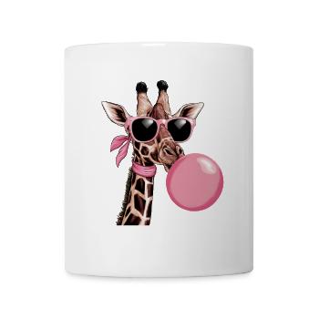 Lustige rosa Giraffe mit Brille und Blase - Tasse - Weiß - Vorne