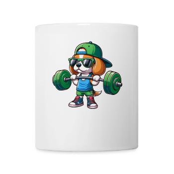 Cool Beagle Dumbbell Weightlifting Cartoon Fitness - Mug - white - Front